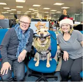  ??  ?? Actor Jason Watkins with the Bryony Gordon and Toffee from Canine Partners, manning the phones for last year’s appeal
