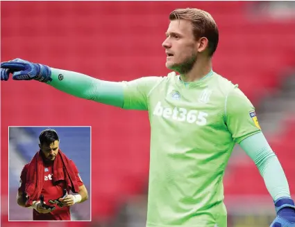  ??  ?? Adam Davies has impressed in goal for Stoke City since replacing the injured Jack Butland, inset.