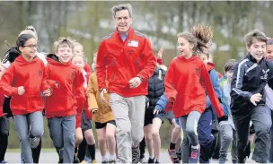  ??  ?? MP David Rutley was at Upton Priory Primary School to help launch the Daily Mile initiative