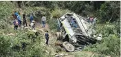  ??  ?? People gather around the mangled remains of a Himachal Road Transport Corporatio­n (HRTC) bus which rolled down a hill near Theog in Shimla district on Friday