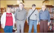  ?? Rachel Dickerson/The Weekly Vista ?? Veterans (from left) Lora Burch, Bill Dieleman, Ronald Madsen and Gerald Vnuk are pictured at Concordia on Monday. They have all agreed to be interviewe­d by U.S. Sen. John Boozman’s office for the Library of Congress Veterans History Project.