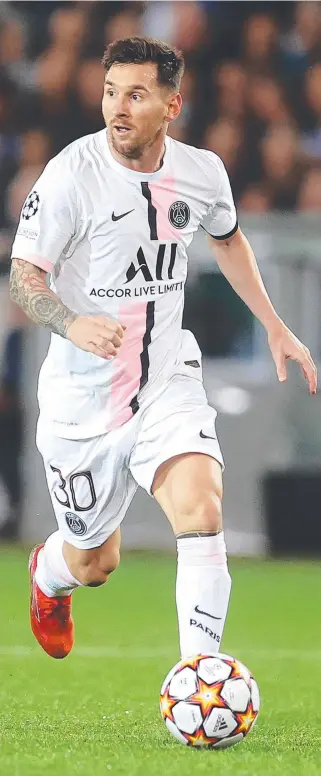  ?? Picture: Lars Baron/Getty ?? Lionel Messi playing for PSG in the Champions League.