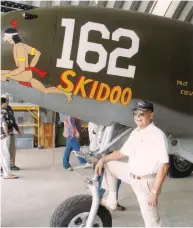  ??  ?? Then and now: PJ stands in front of his 23 Skidoo artwork both in combat and at the Planes of Fame Museum in Chino, California. (Photo courtesy of author)