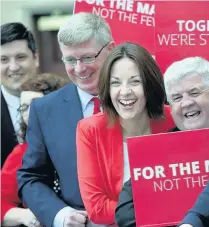  ??  ?? Success Kezia Dugdale celebrates at Rutherglen Town Hall