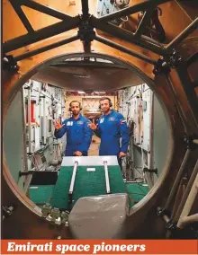  ?? Courtesy: Dubai Media Office ?? Shaikh Hamdan Bin Mohammad Bin Rashid Al Maktoum, Dubai Crown Prince, tweeted a picture of Emirati astronauts Sultan Al Neyadi and Hazza Al Mansouri training at Russia’s Yuri Gagarin Cosmonaut Training Centre prior to their mission to the Internatio­nal Space Station on April 5, 2019.