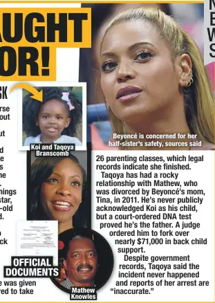  ??  ?? Koi and Taqoya Branscomb
Mathew Knowles
Beyoncé is concerned for her half-sister’s safety, sources said OFFICIAL DOCUMENTS