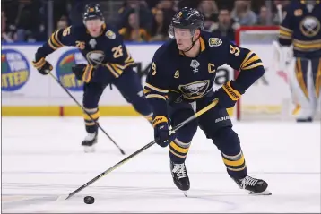  ?? JEFFREY T. BARNES — THE ASSOCIATED PRESS ?? Sabres forward Jack Eichel skates with the puck during the first period against the Blue Jackets Feb. 1in Buffalo, N.Y.