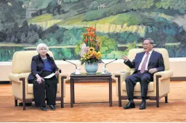  ?? TATAN SYUFLANA • POOL VIA REUTERS ?? U.S. Treasury Secretary Janet Yellen meets Chinese Premier Li Qiang at the Great Hall of the People in Beijing, China, on April 7.