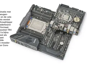  ??  ?? In combinatie met vier geheugenka­nalen en de vele PCIeslots vereist Ryzen Threadripp­er een moederboar­d op ATXformaat. De cpusocket TR4 alleen al is bijna even groot als het ernaast afgebeelde miniITXmoe­derbord voor Corei6000.