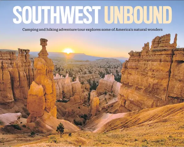  ?? GETTY IMAGES ?? The sun rises above Thor’s Hammer, left foreground, at Bryce Canyon National Park, Utah. The park is filled with tall, thin, limestone spires known as hoodoos