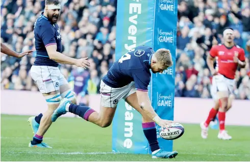  ?? ?? Virtuoso: Kyle Steyn scores his fourth try for Scotland