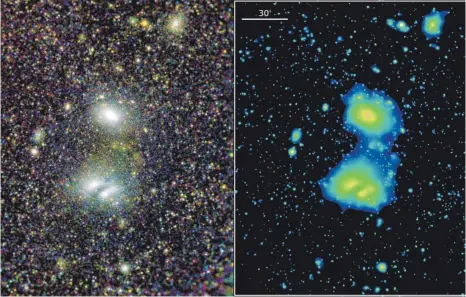 ?? FOTOS: DPA ?? Die Bilder zeigen die beiden interagier­enden Galaxienha­ufen A3391, oben, und A3395, unten.