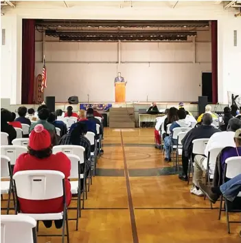  ?? ?? Richard Deanes giving an inspiratio­nal speech at the program that followed Monday’s march. (Photo by Abigail Sipe Rochester, DTL)