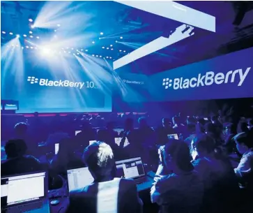  ?? MARK LENNIHAN/THE ASSOCIATED PRESS FILES ?? BlackBerry has declined sharply since January, when journalist­s were awaiting introducti­on of the BB10 smartphone.