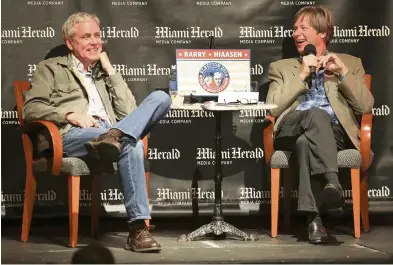  ?? MATIAS J. OCNER mocner@miamiheral­d.com ?? Pulitzer Prize winner Dave Barry, right, and award-winning columnist Carl Hiaasen discuss the presidenti­al election campaign and politics at the Miracle Theater in Coral Gables on March 1, 2016.