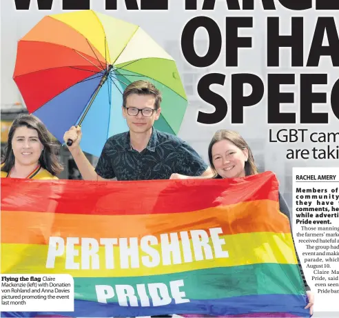  ??  ?? Flying the flag Claire Mackenzie (left) with Donatien von Rohland and Anna Davies pictured promoting the event last month