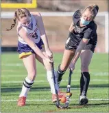  ?? James Franco / Special to the Times Union ?? Johnstown’s Emily Fleming takes a shot in front of Bethlehem’s Avery Jones. Fleming had a goal and two assists.