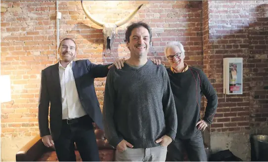  ?? MARIE-FRANCE COALLIER ?? “Denis wanted (the sound) to be as naturalist­ic as possible,” says mixer Bernard Gariépy Strobl, left, with sound editor Sylvain Bellemare, centre, and recordist Claude La Haye. Bellemare is nominated for an Academy Award for best sound editing, while...