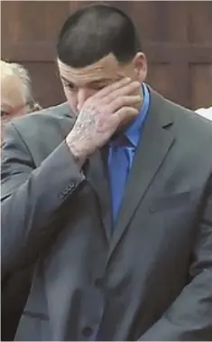  ?? AP PHOTO ?? `HE FELL FAR’: Less than a week after a jury found him not guilty of two counts of first-degree murder, Aaron Hernandez committed suicide yesterday in his prison cell.