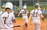  ?? Adam Dortch ?? Sonoravill­e freshman infielder Taylor Martin gets set to touch home plate after hitting a home run during the Phoenix home game against Ringgold