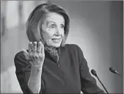  ?? J. SCOTT APPLEWHITE/AP ?? Democracti­c House leader Nancy Pelosi wonders about the usefulness of trying to get the president’s tax returns.