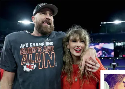  ?? ?? From main: Taylor Swift last July, in Missouri on the Eras tour, with boyfriend Travis Kelce of the Kansas City Chiefs; and meeting some local wildlife on her trips to Australia. Pictures: Getty