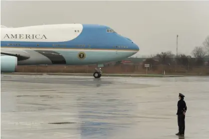  ?? ?? Air Force One upon its arrival at JFK internatio­nal airport in New York on Thursday. Photograph: Derek French/Rex/Shuttersto­ck