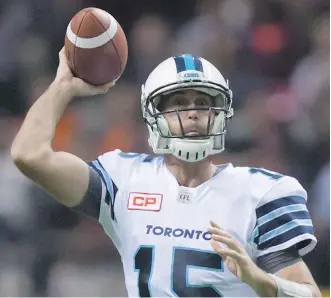  ?? THE CANADIAN PRESS FILES ?? Toronto quarterbac­k Ricky Ray will be back under centre Friday and will try to to give the struggling Argonauts the boost they need when they visit first-place Calgary.