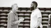  ?? Elizabeth Conley / Staff photograph­er ?? Rockets coach Mike D'Antoni doesn’t anticipate any issues working guard James Harden into the team’s restart timetable.