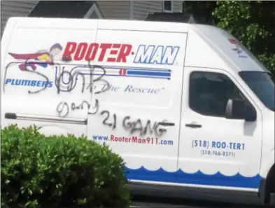  ?? PHOTO PROVIDED ?? Graffiti is shown on a truck outside of a residence in the Landings, located at 5 Plant Road in Halfmoon