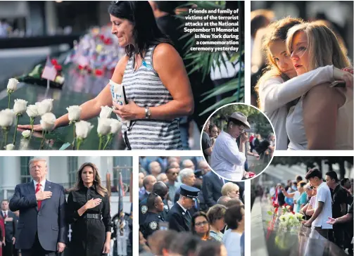  ??  ?? Friends and family of victims of the terrorist attacks at the National September 11 Memorial in New York during a commemorat­ion ceremony yesterday