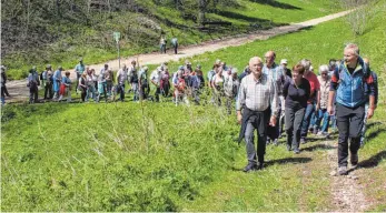  ??  ?? Nun geht es bergauf: Walter Knittel (rechts) führte hinauf zum Allenspach­er Hof.