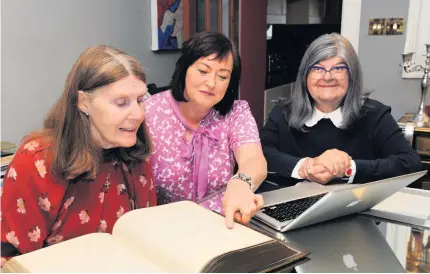  ??  ?? Read all about it Evelyn Kearney, Kathleen Lenaghan and Geraldine Baird of the Royal Burgh of Rutherglen History Group