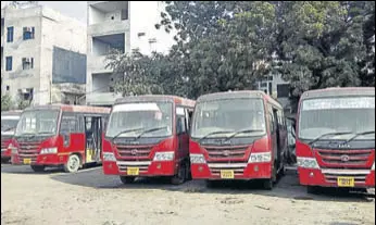  ??  ?? The minibuses bought under the central scheme parked in Bathinda.