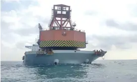  ?? Photograph: AP ?? A China-registered bulk carrier ship detained by Malaysia for anchoring illegally in the waters of east Johor.