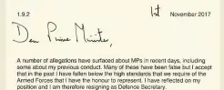 ??  ?? ALL OVER Defence Secretary’s resignatio­n letter to Theresa May