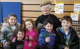  ??  ?? Eileen McGillycud­dy (back) with (front from left) Isabelle O’Shea; Harry, Anna Mai and Conor Hughes; and Harry O’Shea at the Biddy’s Day festivitie­s in the CYMS Hall in Killorglin on Saturday.