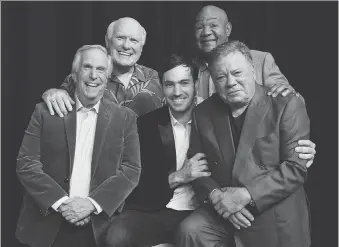  ?? CHRIS PIZZELLO/THE ASSOCIATED PRESS ?? Henry Winkler, left, Terry Bradshaw, Jeff Dye, George Foreman and William Shatner have a great time filming Better Late Than Never. “It’s just genuinely us having fun,” Dye says.