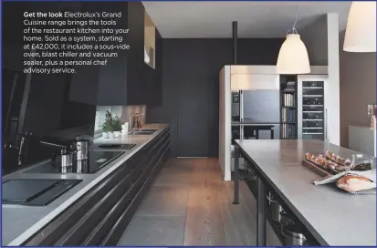  ??  ?? Get the look Electrolux’s Grand Cuisine range brings the tools of the restaurant kitchen into your home. Sold as a system, starting at £42,000, it includes a sous-vide oven, blast chiller and vacuum sealer, plus a personal chef advisory service.