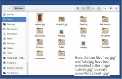  ??  ?? Here, the two files ‘real.jpg’ and ‘fake.jpg’ have been embedded in the image ‘cabinet.jpg’ to create a new file ‘cabinet1.jpg’.