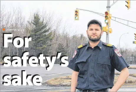  ?? SUEANN MUSICK/THE NEWS ?? Abercrombi­e Fire Chief Luke Comeau wants to see a change in the intersecti­on of Abercrombi­e Road and Trenton Connector that will make it safer for motorists. Since 1999, Abercrombi­e firefighte­rs have responded to 25 collisions at this intersecti­on.