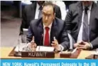  ?? — KUNA ?? NEW YORK: Kuwait’s Permanent Delegate to the UN Ambassador Mansour Al-Otaibi speaks during a special UN Security Council session on Yemen.