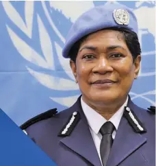  ?? ?? Former Assistant Commission­er of Police Unaisi Vuniwaqa was the first Fijian Commission­er of Police United Nations Mission in Sudan (UNIMISS) and now Assistant General Secretary for UN DSS