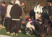  ?? KEV HUNTER/MEDIANEWS GROUP ?? Lansdale Catholic huddles after its 2-0 loss to Lewisburg Saturday.