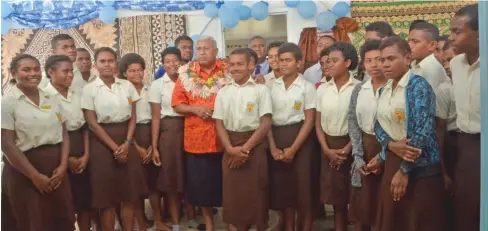  ?? Photo: Charles Chambers ?? Students of St Francis College with Prime Minister Voreqe Bainimaram­a at Barotu Village in Ra on August 7, 2017.