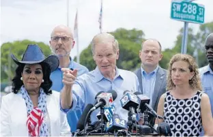  ?? BRYNN ANDERSON/ASSOCIATED PRESS ?? U.S. Sen. Bill Nelson, accompanie­d by other congressio­nal Democrats, speaks during a news conference Saturday in front of the Homestead Temporary Shelter for Unaccompan­ied Children.