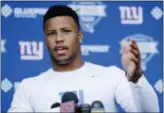  ?? FRANK FRANKLIN II — THE ASSOCIATED PRESS ?? Giants running back Saquon Barkley speaks at a news conference at rookie camp on Friday in East Rutherford.