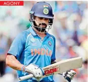  ?? PTI ?? India’s captain Virat Kohli leaves the pitch after being dismissed for five runs during the ICC Champions Trophy final against Pakistan at The Oval in London