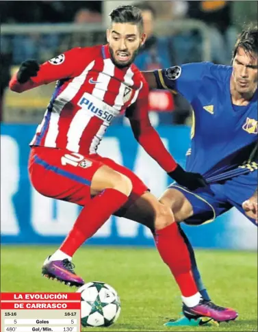  ??  ?? AFILADO. Carrasco fue el principal argumento ofensivo del Atlético.