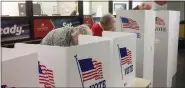  ?? ?? During an April 25demonstr­ation in Pottstown, potential voters fill out fake ballots as part of the effort to familiariz­e themselves with Montgomery County’s new voting machines which will be used for the first time during the May 21primary election.